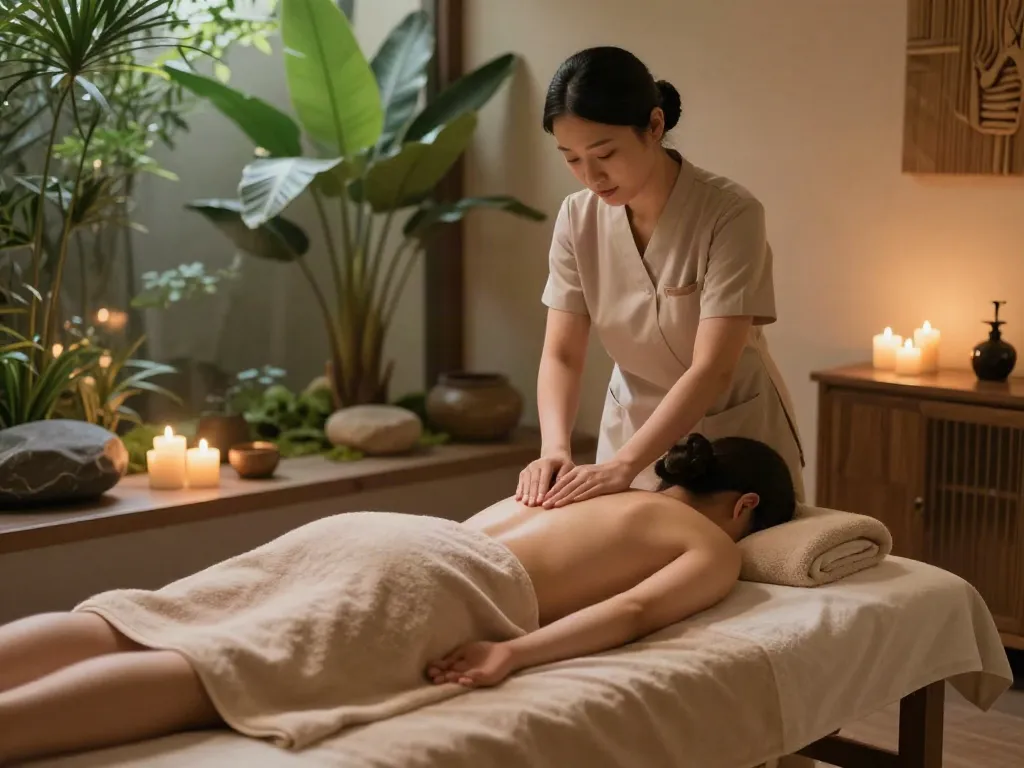 Relaxing 운서출장마사지 experience in a tranquil spa setting with soothing ambiance.