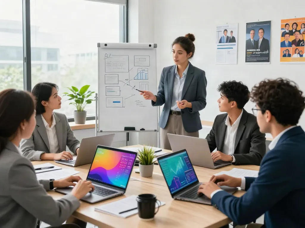 Banorte empresas teamwork in a modern office meeting discussing financial strategies.