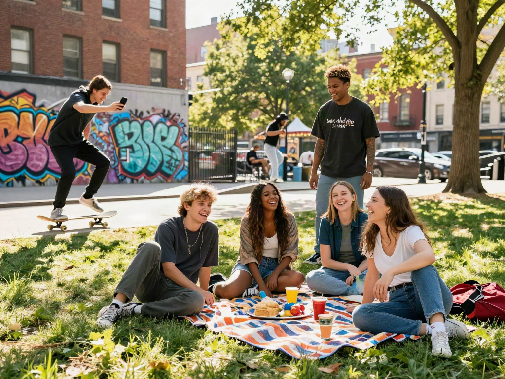 Youthful friends enjoying a sunny day in the park, capturing how old do I look moments that celebrate joy and friendship.