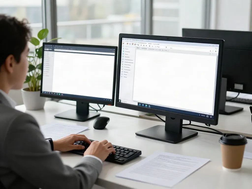 Professional tax software in use at a modern office workspace.
